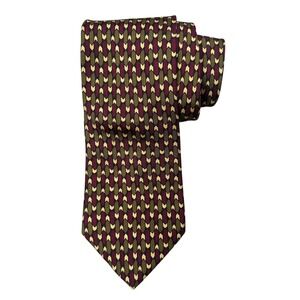 BOSS Hugo Boss Men's Tie‎ 100% Silk Burgundy and Gold Geometric Made in Italy!